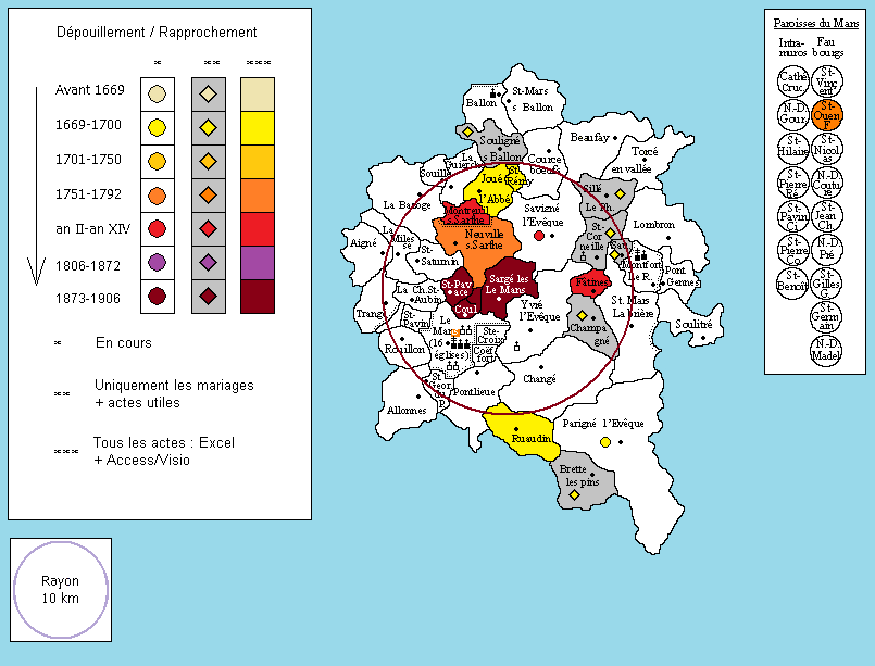 Etat des lieux des territoires dépouillés avec la période concernée